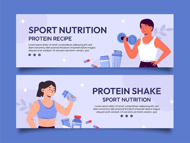 Hand drawn protein supplements horizontal banner