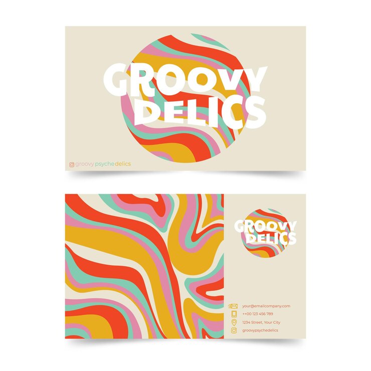 Free Vector hand drawn psychedelic business cards template