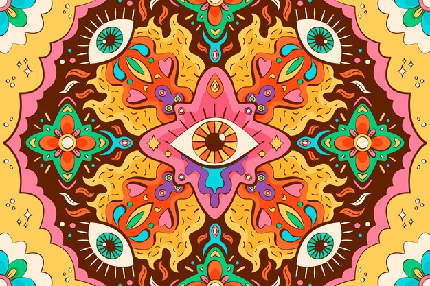 Hand drawn psychedelic groovy background