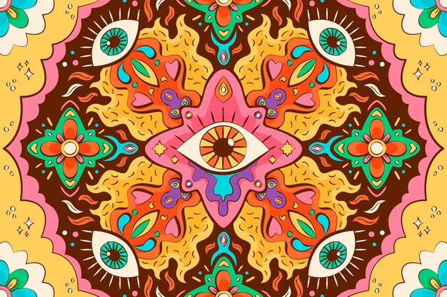 Hand drawn psychedelic groovy background