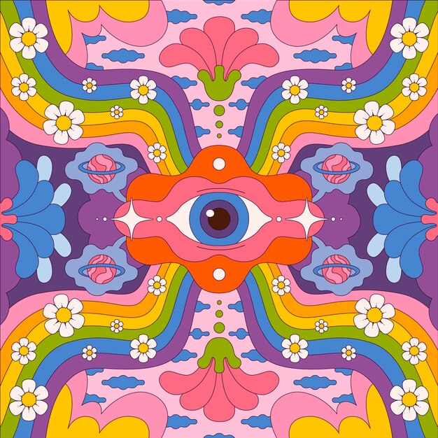 Hand drawn psychedelic groovy background