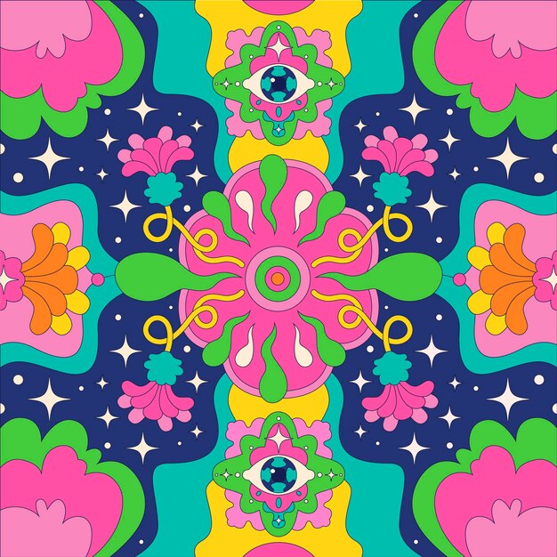 Hand drawn psychedelic groovy background