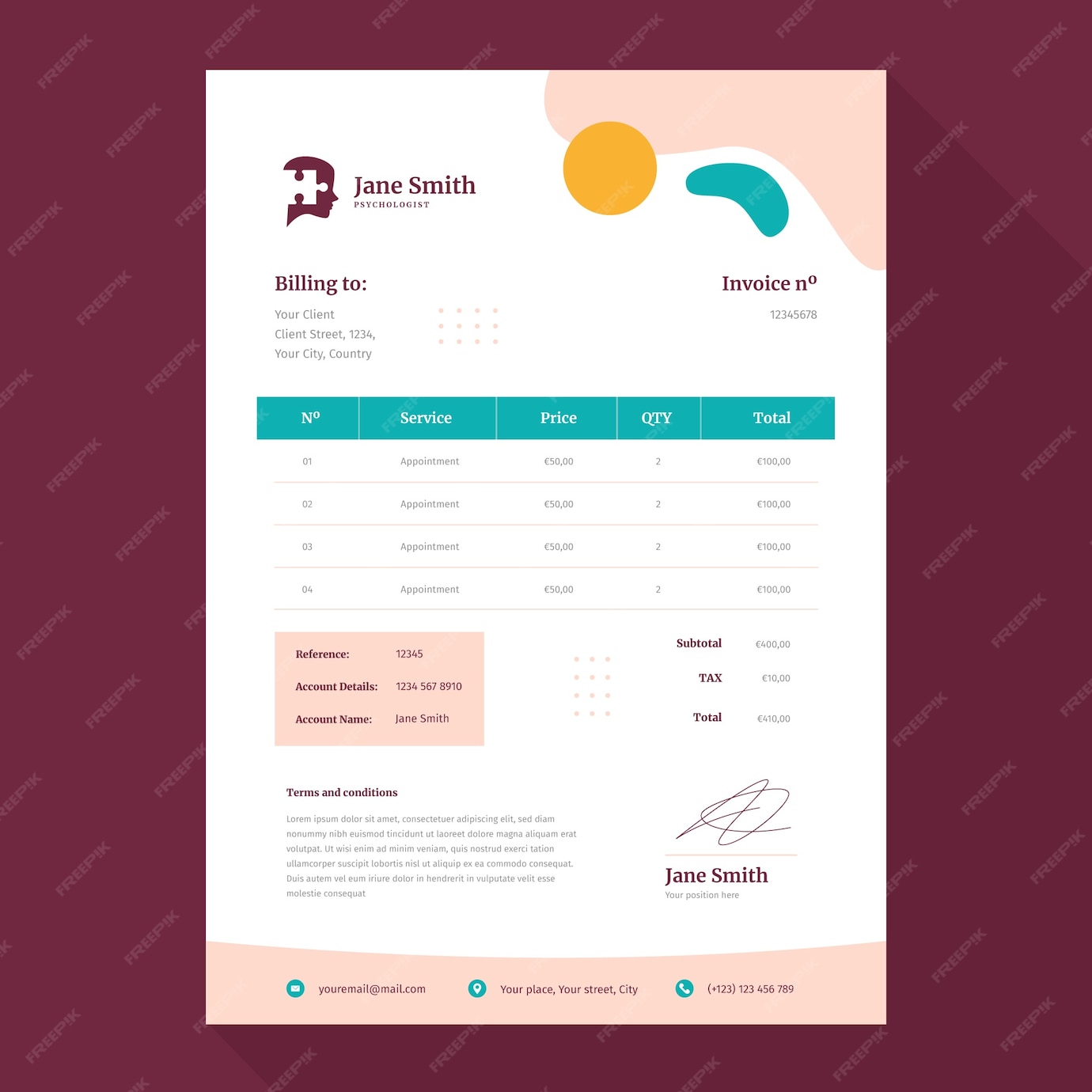 Free Vector | Hand drawn psychologist invoice template