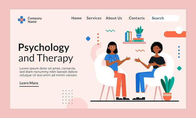 Hand drawn psychologist landing page template