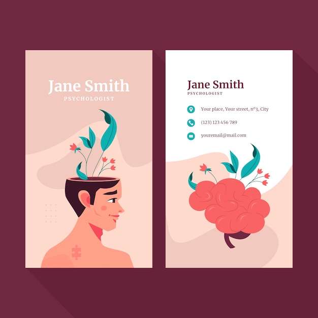 Hand drawn psychologist vertical business card