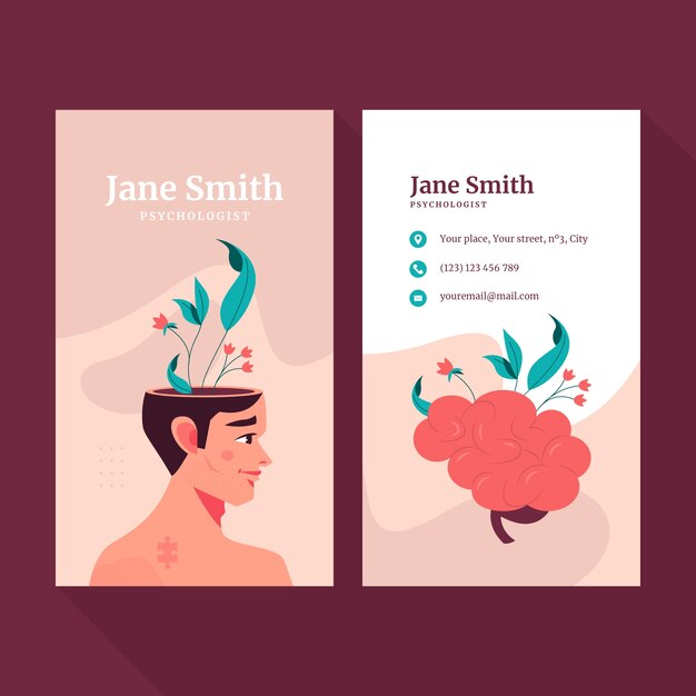 hand drawn psychologist vertical business card