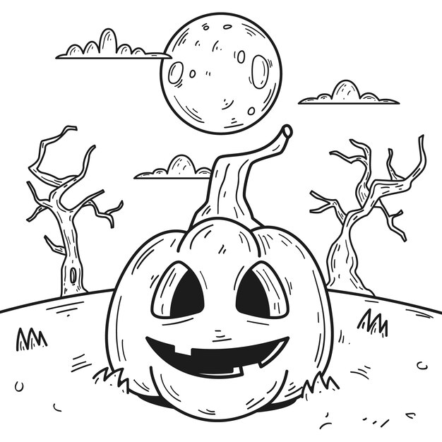 Hand drawn pumpkin outline illustration