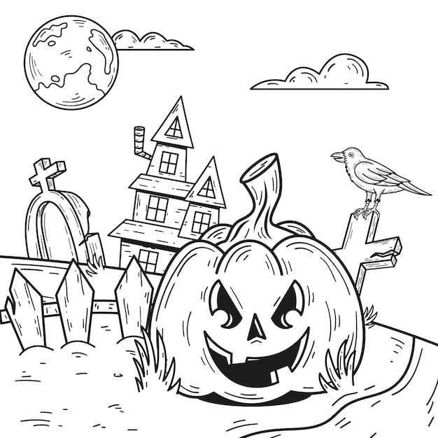 Hand drawn pumpkin outline illustration