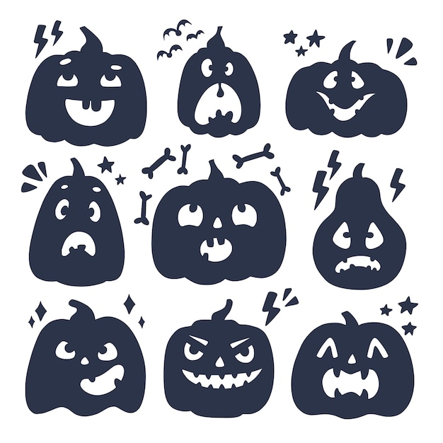 Free vector hand drawn pumpkin silhouette set