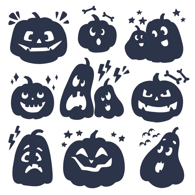 Hand drawn pumpkin silhouette set