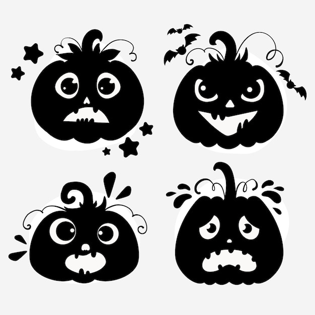 Hand drawn pumpkin silhouettes collection for halloween celebration