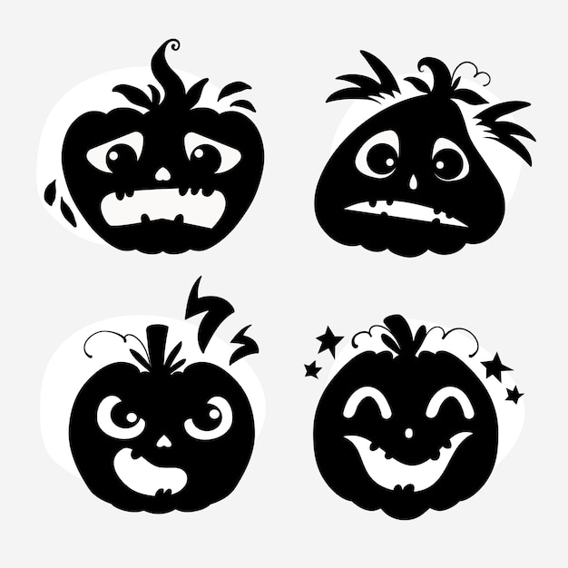 Hand drawn pumpkin silhouettes collection for halloween celebration