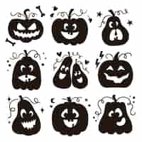 Vettore gratuito collezione di silhouette di zucca disegnate a mano per la celebrazione di halloween