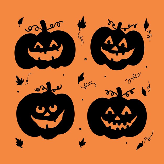 Hand drawn pumpkin silhouettes collection for halloween celebration