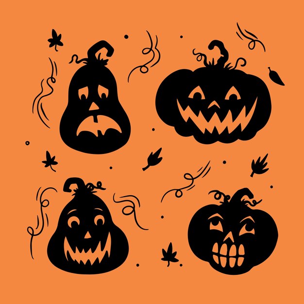 Hand drawn pumpkin silhouettes collection for halloween celebration