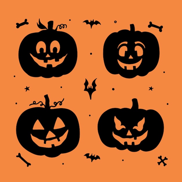 Free Vector hand drawn pumpkin silhouettes collection for halloween celebration