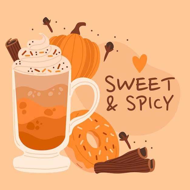 Hand drawn pumpkin spice illustration