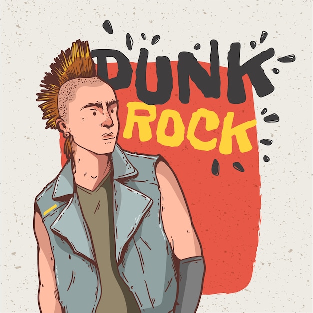 Vettore gratuito illustrazione punk rock disegnata a mano