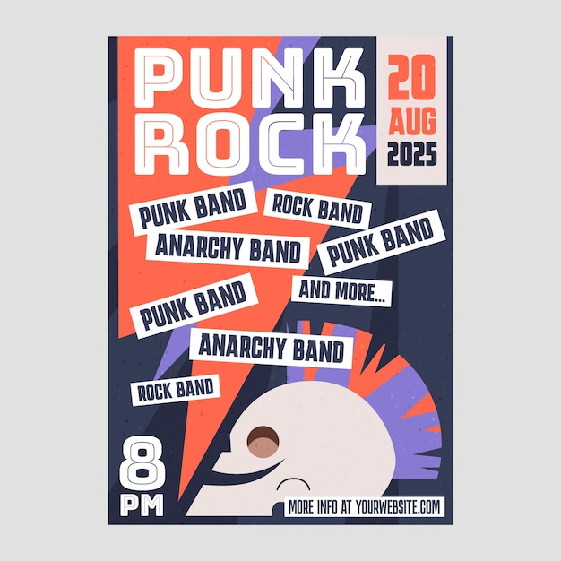 Vettore gratuito poster design punk rock disegnato a mano