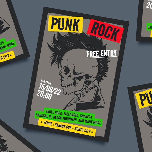 Vettore gratuito modello di poster punk rock disegnato a mano