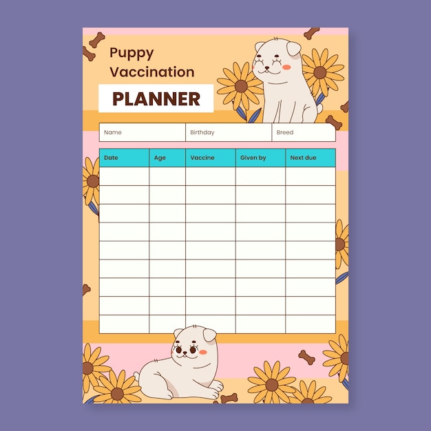 Free vector hand drawn puppy vaccination schedule template