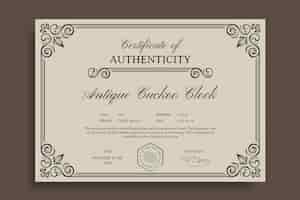 Free vector hand drawn purchase authenticity certificate template