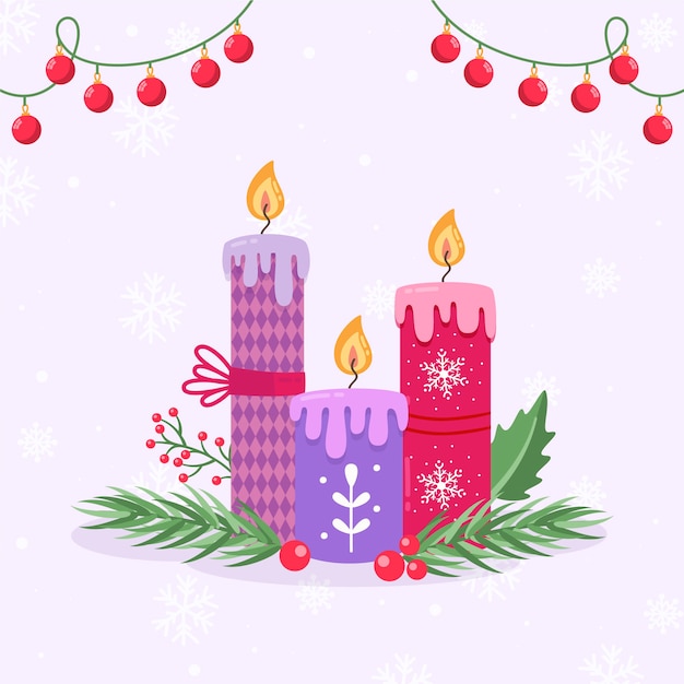 Free vector hand drawn purple advent candles illustration