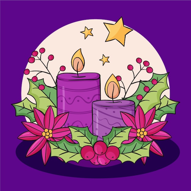 Hand drawn purple advent candles illustration