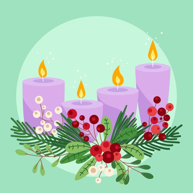 Hand drawn purple advent candles illustration