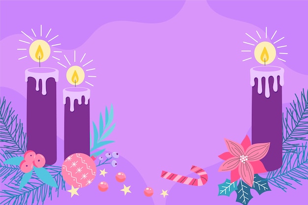 Free vector hand drawn purple candles advent background