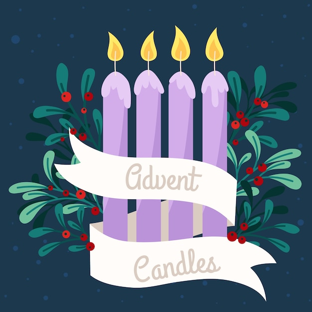 Free vector hand drawn purple candles advent background