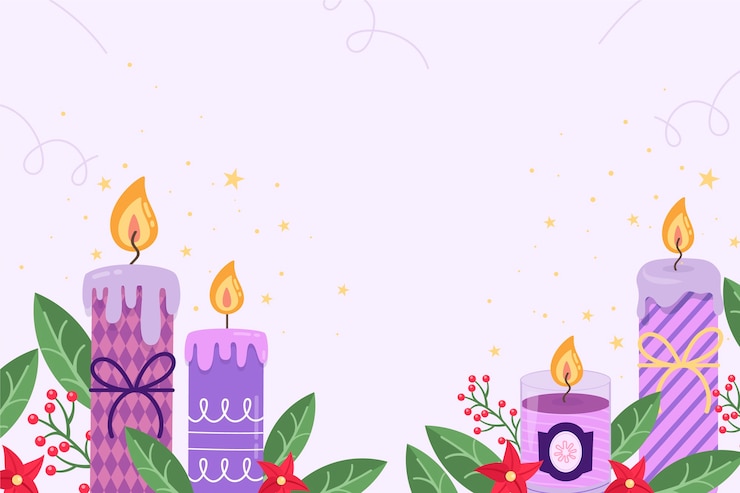Free Vector hand drawn purple candles advent background