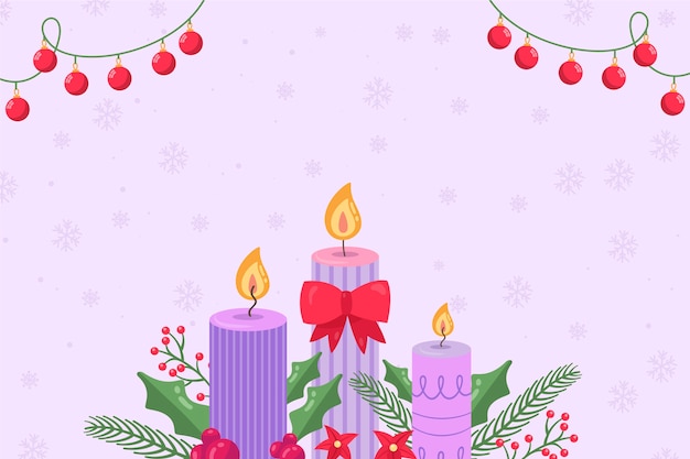 Free vector hand drawn purple candles advent background