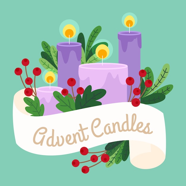 Free vector hand drawn purple candles advent background