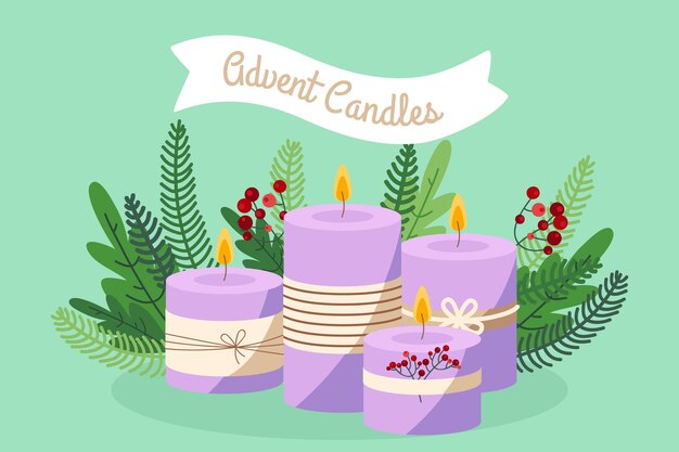 Hand drawn purple candles advent background