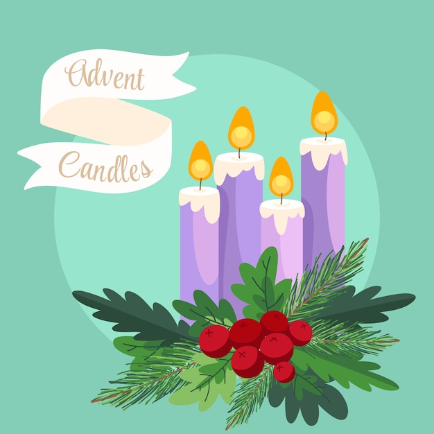 Free vector hand drawn purple candles advent background