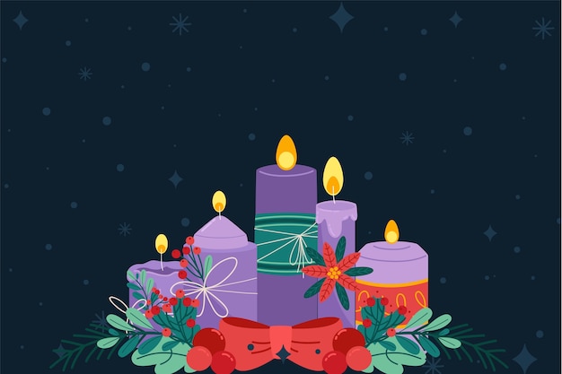 Бесплатное векторное изображение Ручной обращается фиолетовые свечи адвент фон