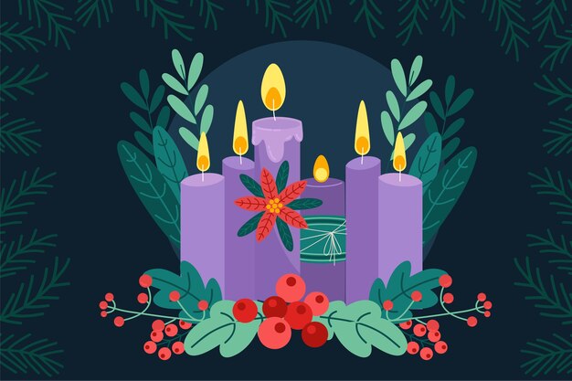 Hand drawn purple candles advent background