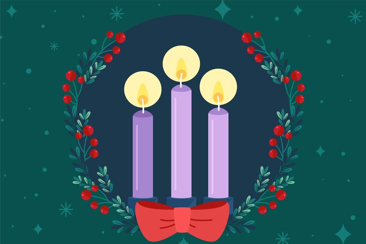 Free Vector hand drawn purple candles advent background