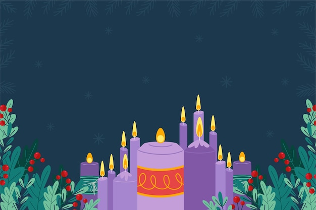 Free vector hand drawn purple candles advent background