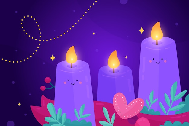 Free vector hand drawn purple candles advent background