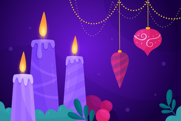 Hand drawn purple candles advent background