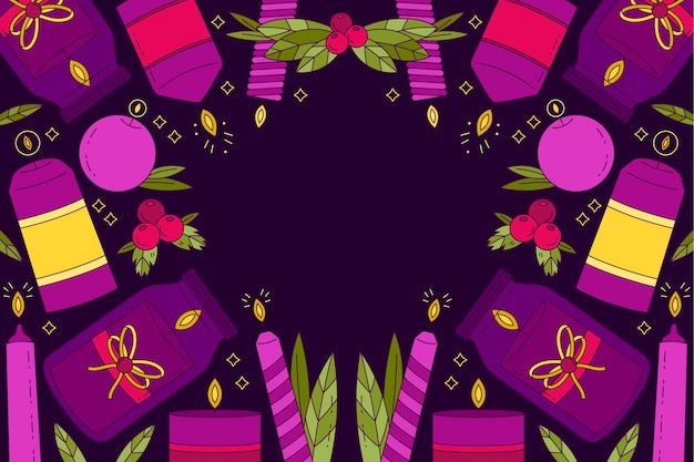 Hand drawn purple candles background