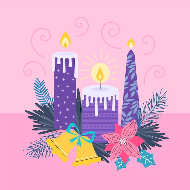 Бесплатное векторное изображение Нарисованная рукой иллюстрация фиолетовых свечей