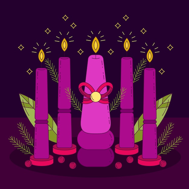 Hand drawn purple candles illustration