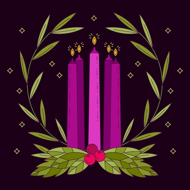 Vettore gratuito illustrazione di candele viola disegnate a mano