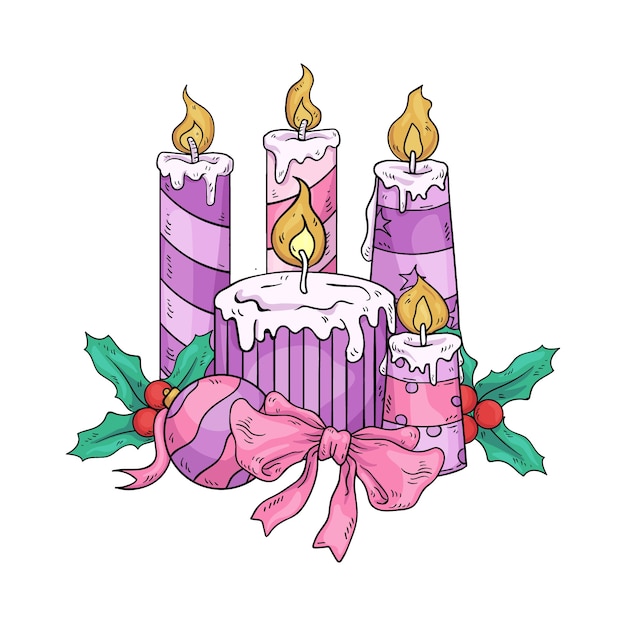Vettore gratuito illustrazione di candele viola disegnate a mano