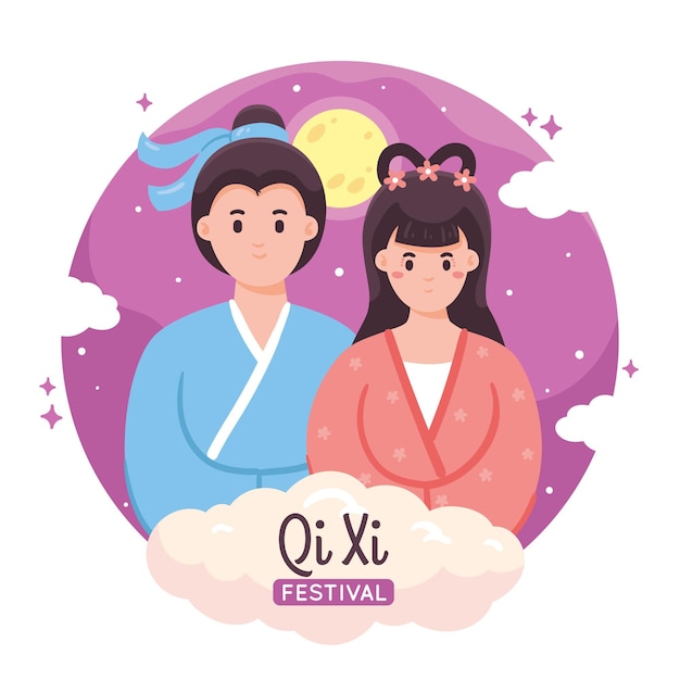 Free vector hand drawn qi xi day illustration