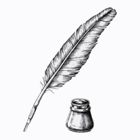 Vettore gratuito penna d'oca disegnata a mano con un calamaio