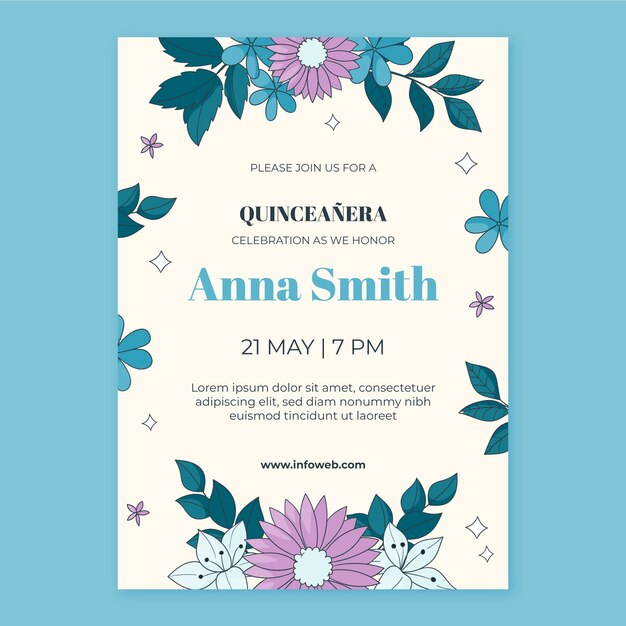 Нарисованное рукой приглашение на празднование quinceanera
